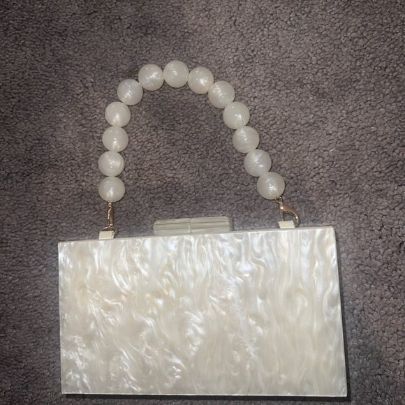 Elegant White Handbag with Beaded Handle (Never Used) - Picture 1 of 3